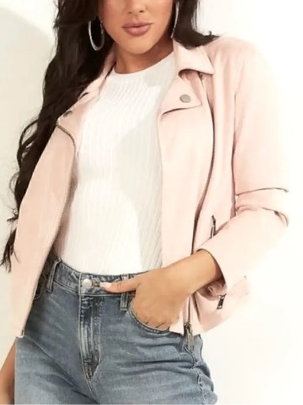 Guess Pale Pink Moto Jacket - Women's Leather Look